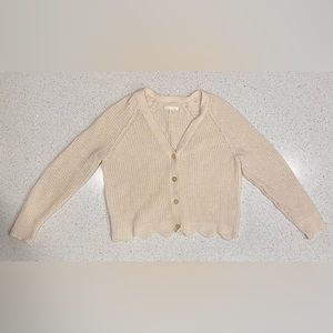 Lauren Conrad cream chenille scalloped cardigan sweater size S